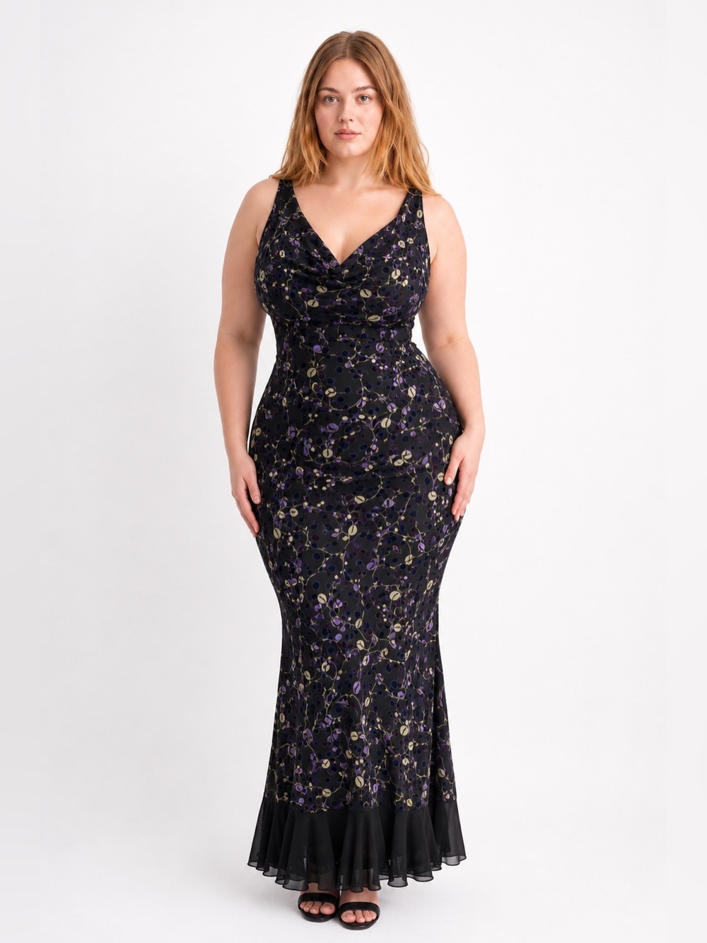 Addition Elle Vintage Black Burnout Velvet Floral Maxi Dress Size 18 Evening Y2K